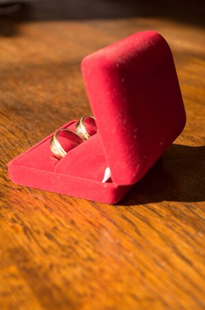 Two golden rings in the red boxの写真素材