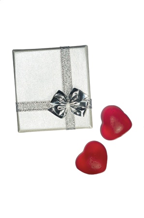 the  Silver box with bow and heartsの写真素材