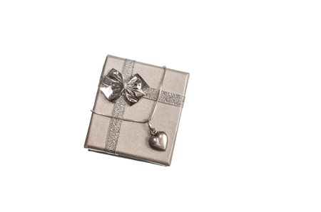 Silver heart on a beautiful silver boxの写真素材