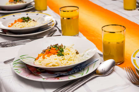 table set for a lavish dinnerの写真素材