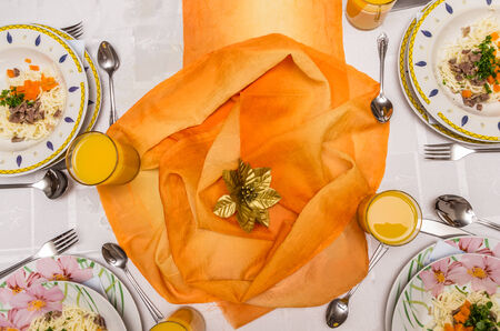 table set for a lavish dinnerの写真素材