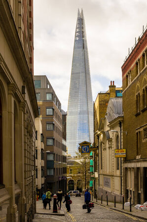 LONDON, ENGLAND - FEBRUARY 15  view Shard building  February 15, 2014 in London  Shard, an 87-storey skyscraper, is tallest building in Europeのeditorial素材