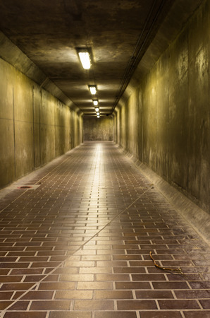 Dark corridor, lit a few lamps, mysterious and dangerous placeの写真素材
