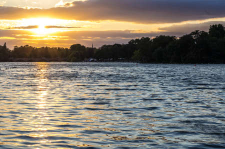 sunset on the shores of Lakeの写真素材