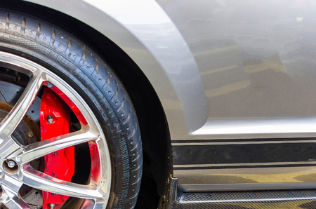 sports car wheels, low profile tires on aluminum rimsの写真素材