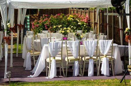 wedding reception on outdoor,garden partyの写真素材