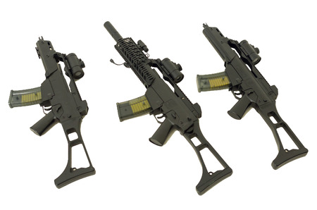 three machine guns, , white background, isolatedの写真素材