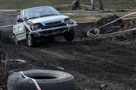 Gliwice, Silesia voivodship, Poland - 10 march 2019 - Silesian wrack race. a competition wrack carsのeditorial素材