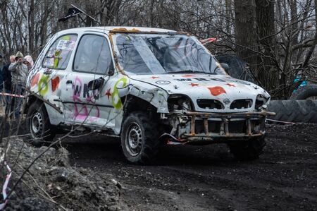 Gliwice, Silesia voivodship, Poland - 10 march 2019 - Silesian wrack race. a competition wrack carsのeditorial素材