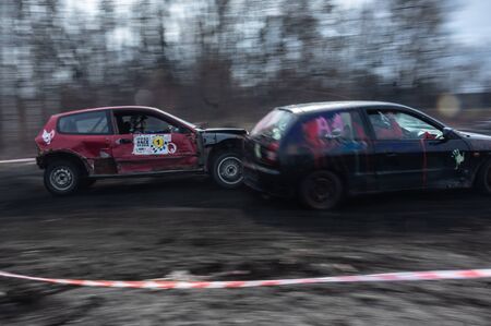 Gliwice, Silesia voivodship, Poland - 10 march 2019 - Silesian wrack race. a competition wrack cars....