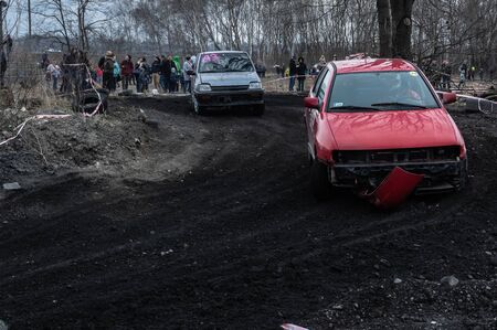 Gliwice, Silesia voivodship, Poland - 10 march 2019 - Silesian wrack race. a competition wrack carsのeditorial素材