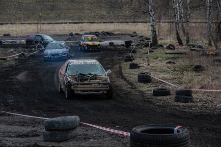 Gliwice, Silesia voivodship, Poland - 10 march 2019 - Silesian wrack race. a competition wrack carsのeditorial素材