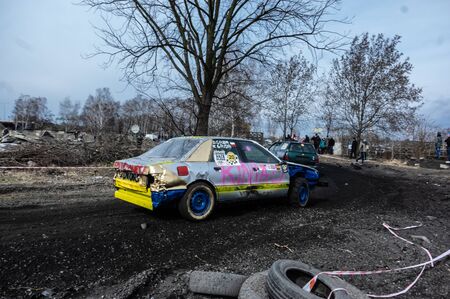 Gliwice, Silesia voivodship, Poland - 10 march 2019 - Silesian wrack race. a competition wrack carsのeditorial素材