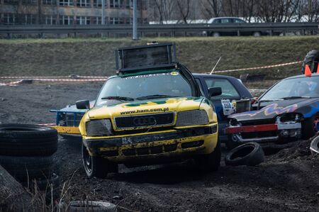 Gliwice, Silesia voivodship, Poland - 10 march 2019 - Silesian wrack race. a competition wrack carsのeditorial素材