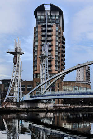 Manchester, Uk 2 December 2019 Salford quay footbridge in Manchester