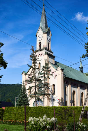 Miedzybrodzie Bialskie, Beskid, Poland 20 August 2020. CHristian church at Miedzybrodzie Bialskie, Polandのeditorial素材