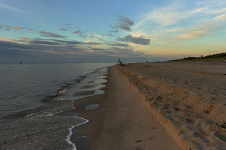 A sunrise on  Baltic sea, Poland, Hel beachの写真素材