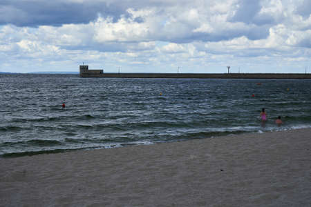 Coastline, view from Hel town at Gulf of Gdanskの写真素材