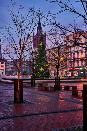 Bytom, SIlesia, Poland December 12, 2019 View at main squere in BYtom town, xmas timeのeditorial素材