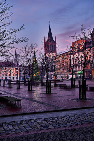 Bytom, SIlesia, Poland December 12, 2019 View at main squere in BYtom town, xmas timeのeditorial素材