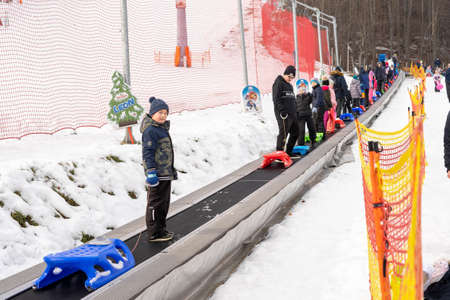 WIsla, SIlesia Voivodship, Poland January 13, 2020 View at Soszow ski arena in Wisla resortのeditorial素材