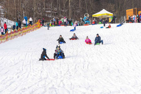WIsla, SIlesia Voivodship, Poland January 13, 2020 View at Soszow ski arena in Wisla resortのeditorial素材