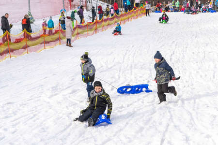 WIsla, SIlesia Voivodship, Poland January 13, 2020 View at Soszow ski arena in Wisla resortのeditorial素材