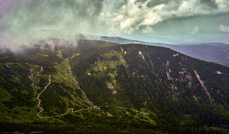 View at Karkonosze mountin, Very cloudy dayの写真素材