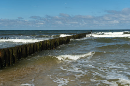 Huge waves and waterbreaker at Baltic sea.