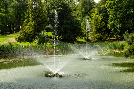 Fountain in park on Czestochowa townの写真素材