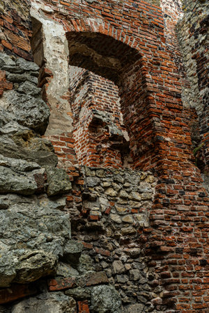 Ruined castle in Siewierz, Stone wall, medieval styleの写真素材