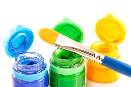 Gouache colors and the painting brushの写真素材