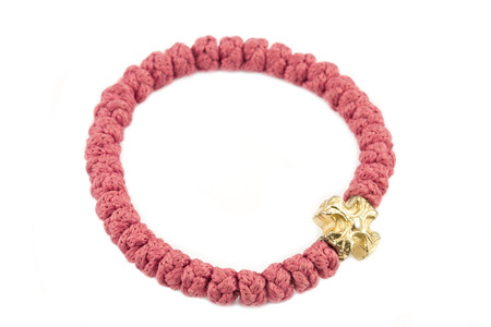 Pink orthodox rosary close up isolatedの写真素材