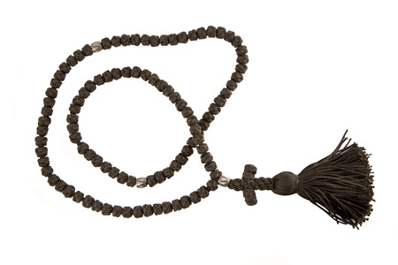 Black orthodox rosary close up isolatedの写真素材