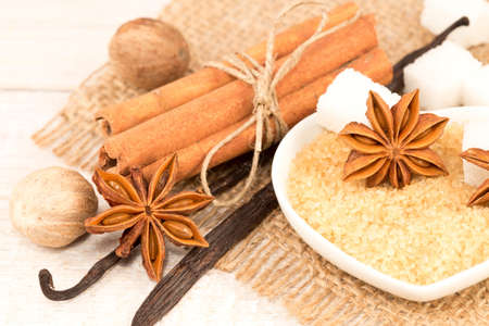 Spices and sugar close upの写真素材