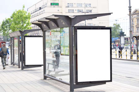 Blank billboards on a bus stationの写真素材