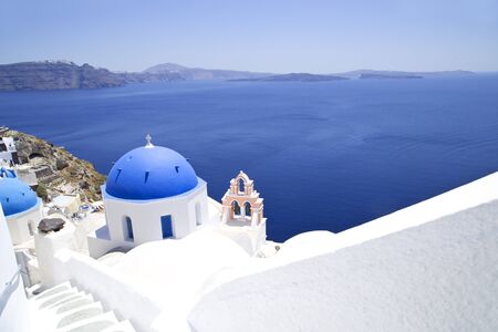 Church Cupolas of Oia town on Santorini island, Greeceの写真素材