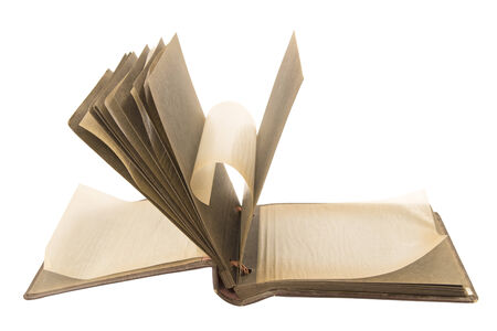 Open vintage photo album on a white backgroundの写真素材