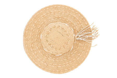 Straw woman hat on a white backgroundの写真素材