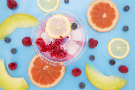 Fruits and the cocktail in a glassの写真素材