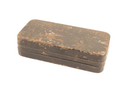 Antique rusty metal box isolatedの写真素材