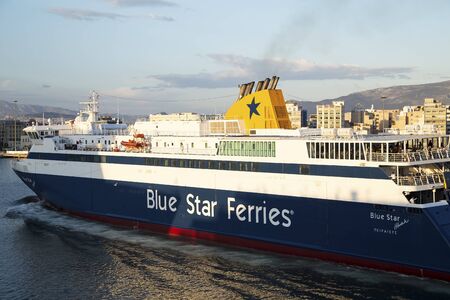 Blue Star Ferry arrives in Piraeus harbor - May 17.2014.  Athens, Greece