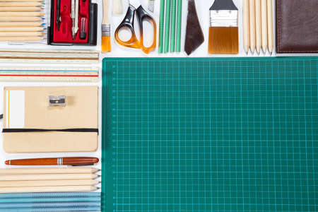 Various stationery and school suppliesの写真素材