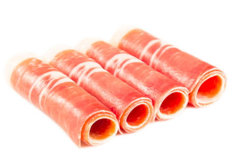 Prosciutto rolls on white backgroundの写真素材