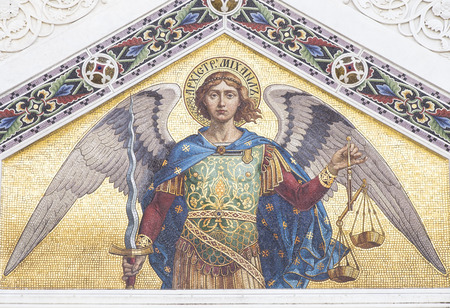 Mosaic of Saint Michael on the facade of  the Serbian Orthodox Church in Triesteのeditorial素材