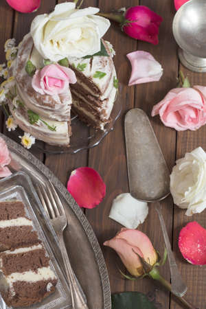Cake with roses - vintage styleの写真素材