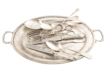 Vintage silverware isolated - toned imageの写真素材