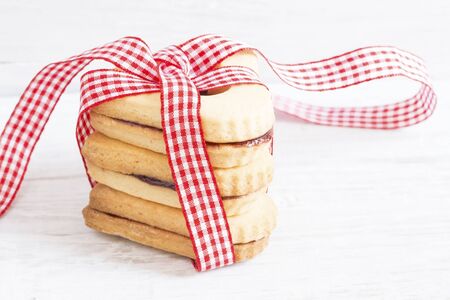 Homemade cookies with a red ribbon