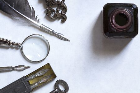 Vintage writing set on white paperの写真素材