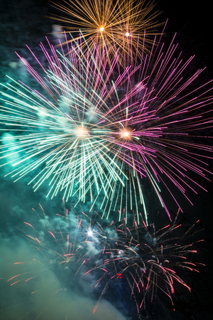 Firework over a dark night skyの写真素材